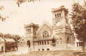 Aurora Nebraska~Congregational Church~Stained Glass Windows-Bell Tower~1910 RPPC