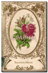 Old Postcard Fancy Flower (relief) of Remembrance & # 39amitie Rose