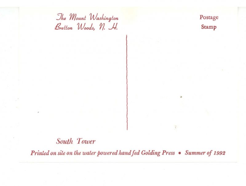 NH - Bretton Woods. Mt. Washington Hotel, South Tower   (continental size)