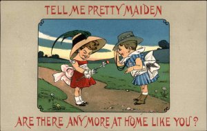 Children Flirt Play Dress-Up Vintage Clothing Comic c-1910 Vintage Postcard