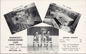 Warwick's Commodore Cafe Penticton BC Warwick Bros Hockey Postcard G37 *as is