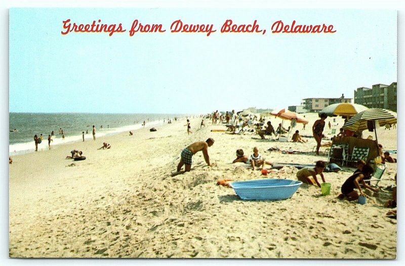 Postcard DE Dewey Beach Vintage Greetings Beach View D10