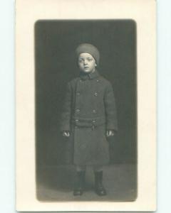 Pre-1918 rppc KID IN WINTER COAT Back Marked Akron Ohio OH i9339