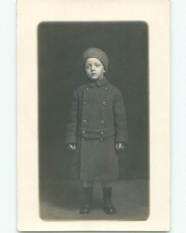 Pre-1918 rppc KID IN WINTER COAT Back Marked Akron Ohio OH i9339