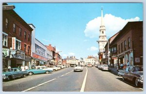 1950's PORTSMOUTH NH RETAIL SHOPPING AREA CLASSIC CARS VINTAGE POSTCARD