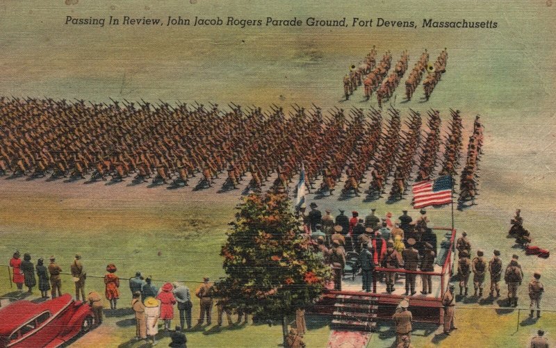 Vintage Postcard 1944 John Jacob Rogers Parade Ground Fort Devens Massachusetts