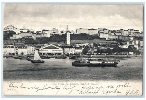 1907 Ship Sailing View Of The City Bahia (Brazil) Posted Antique Postcard