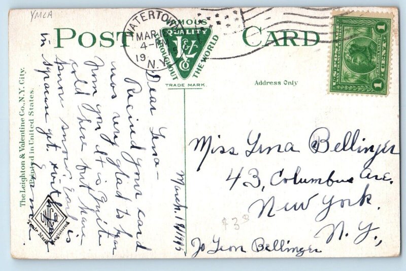 Watertown New York Postcard Young Men Christian Association Building YMLA 1915