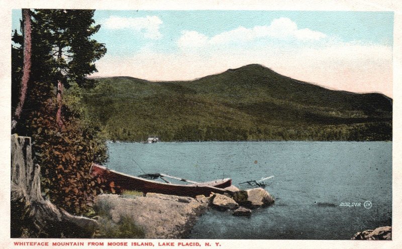 Vintage Postcard White Face Mountain From Moose Island Lake Placid New York NY 