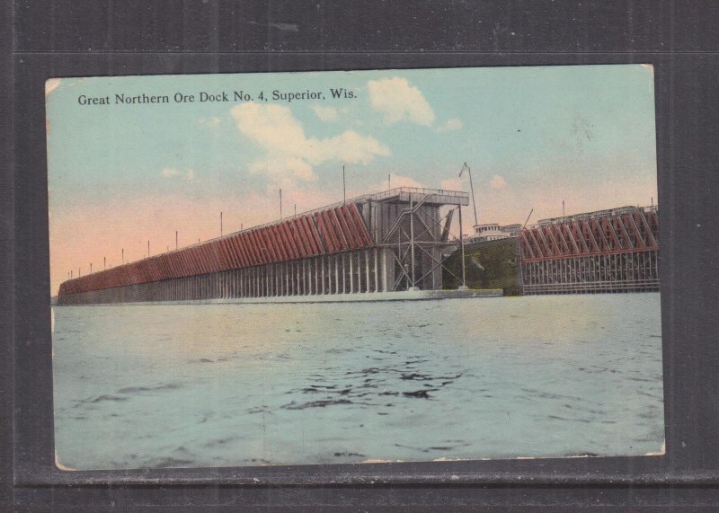 WISCONSIN, SUPERIOR, GREAT NORTHERN ORE DOCK, No. 4, c1910 ppc., unused. 