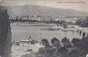 Switzerland Zurich Quaibruecke und Uetliberg 1909