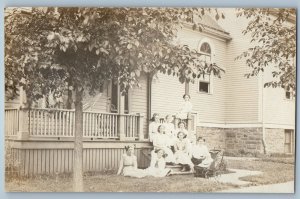 1910 Young Girls House Porch Baby Stroller South Superior WI RPPC Photo Postcard