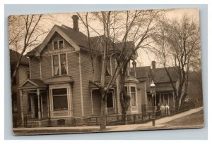 Vintage 1900's RPPC Postcard Residential Home Suburbia Women in Front 