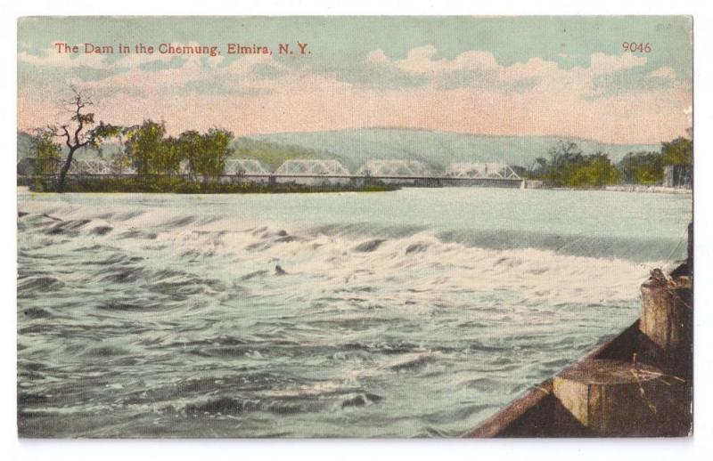 Elmira NY Postcard Dam in the Chemung River Rubin Bros