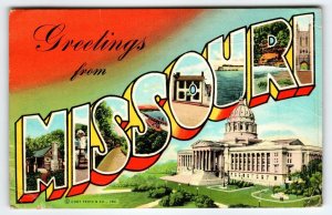 Greetings From Missouri Large Big Letter State Postcard 1946 Curt Teich Vintage