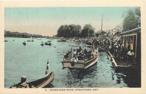 c1910 Canada Stratford Ontario Riverside Park people boat Postcard 25-3522
