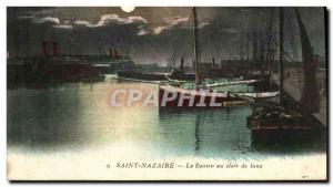 Postcard Old Saint Nazaire Basin at Moonlight Boat