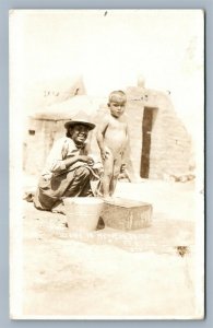 FT.BLISS SCENE AT AMERICAN INDIAN REFUGEE CAMP ANTIQUE REAL PHOTO POSTCARD RPPC