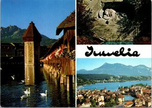 CONTINENTAL SIZE POSTCARD ADVERTISING SPECIALITY STORE SWISS SOUVENIRS TUWELIA