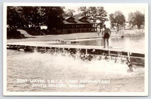 South Milford-Fort Wayne IN YMCA Camp Potawatomi~Water Washes Against Dock RPPC