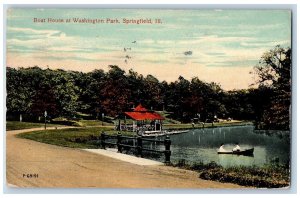 Springfield Illinois IL Postcard Boat House At Washington Park 1914 Canoeing