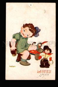 3036769 Little Girl on DONKEY & Doll as COWBOY vintage PC