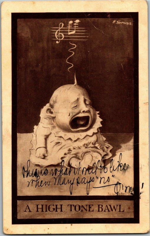A High Tone Bawl, Baby Crying Huge Mouth c1910 Vintage Postcard A31