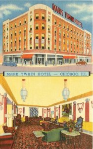 Chicago Illinois roadside linen interior Mark Twain Hotel 1940s Postcard 21-3997