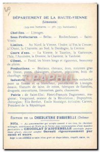 Old Postcard geographical maps of Chocolaterie & # 39Aiguebelle Haute Vienne ...