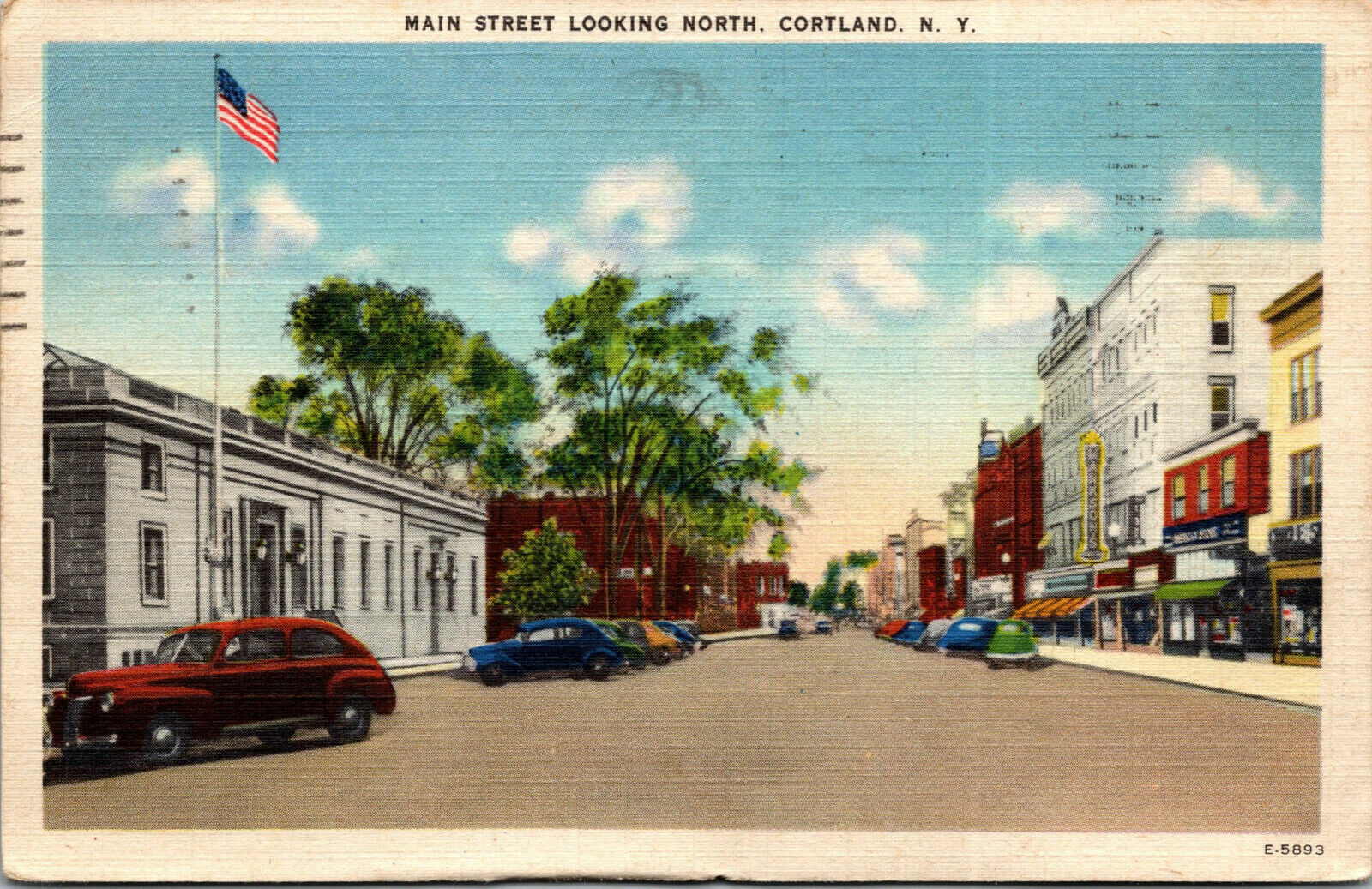 Vtg Cortland New York NY Main Street View Looking North 1940s Linen