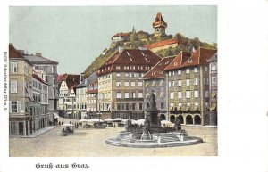 Graz Austria City Square Clock Tower Gruss aus Postcard AA111061