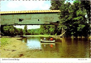 Bloomingdale, IN Indiana JACKSON COVERED BRIDGE Boys~Canoe PARKE CO 4X6 Postcard