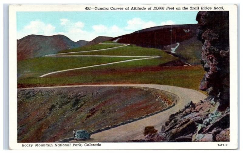 Mid-1900s Tundra Curves, Trail Ridge Rd Rocky Mountain National Park CO Postcard