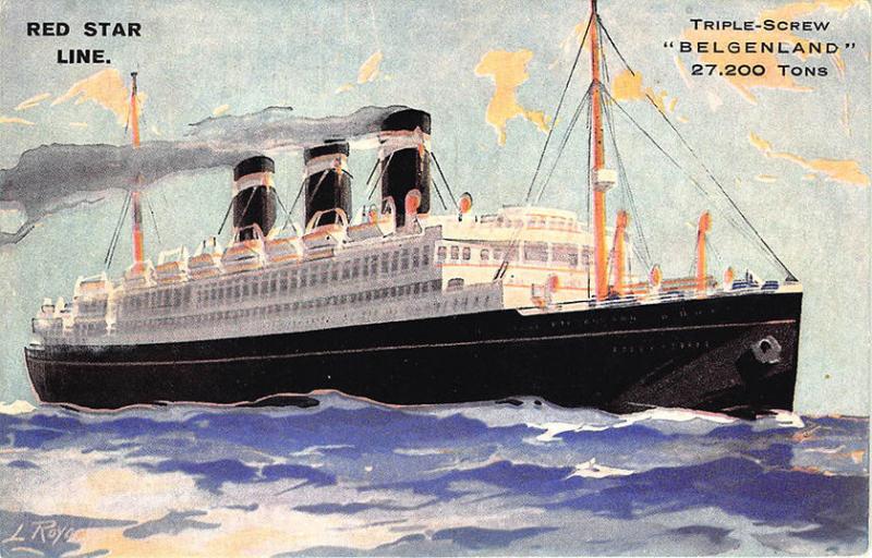 Red Star Line Triple-Screw Belgenland Steam Ship Poster Type Postcard