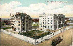 c1907 Chromograph Postcard; Post Office Square, Lincoln NE, Trolley,  unposted