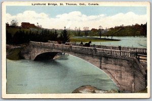 Postcard St. Thomas Ontario c1920s Lyndhurst Bridge Horse Carriages Elgin County