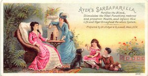 Lowell MA Ayer's Sarsaparilla Family Scene Dog Victorian Trade Card