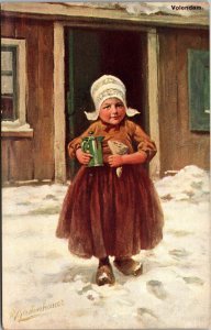 Young Dutch Girl in Winter Undivided Back W de Haan Utrecht Antique Postcard