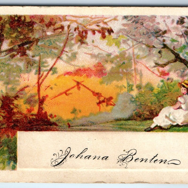 c1880s Johana Benten Name Calling Card Embossed Beautiful Woman Nature Trade C49