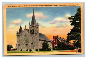 Vintage 1940's Postcard Star of the Sea Catholic Church Fortress Monroe Virginia