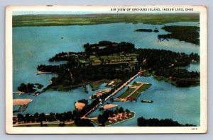 J97/ Indian Lake Ohio Postcard c1930s Orchard Island Cottages Birdseye 360