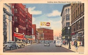 Looking down Merriamck Street in Lowell, Massachusetts