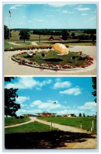 c1950 Panorama Motel Multiple Scenic View Dirt Road Flag Angola IN Postcard