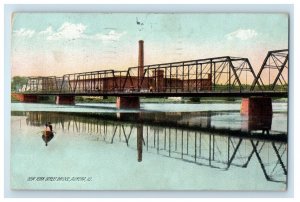 1909 New York Street Bridge Boating Aurora Illinois IL Posted Antique Postcard