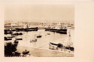 BARCELONA SPAIN OVERLOOKING HARBOR SHIPS REAL PHOTO HISPANIC SOCIETY POSTCARD