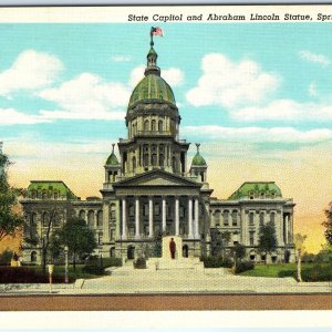 c1940s Springfield IL State Capitol Abraham Lincoln Monument Linen Roadside A290