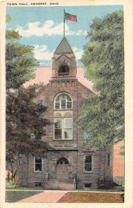 C65/ Amherst Ohio Postcard c1920 Town Hall Building Flag