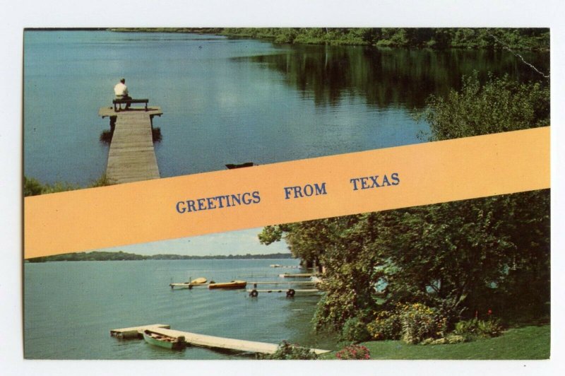 Postcard Greetings From Texas Standard View Banner Card Fishing Boating Dock 