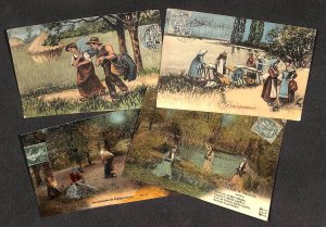 Lot of 4 vintage postcards French types & scenes folk & traditions