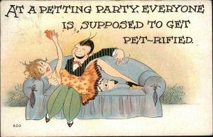 Petting Party Drunk Woman Alcohol Risque Humor 1930s Comic Vintage Postcard